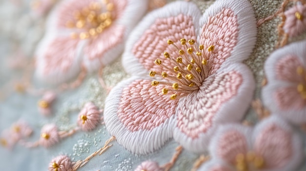 haftowane motywy na tkaninie